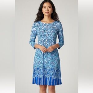 WOMEN’S LILY PULITZER TROPICAL PALM TREE VACATION BAY DRESS‎ IN WHISPER BLUE